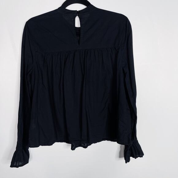 Melrose and Market Medium M Black Peasant Long Sleeve Blouse Top Cinch Sleeve - Picture 2 of 8
